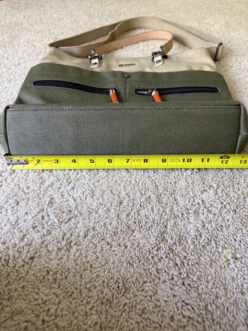 Sherpani Ink Faith Green Tan Crossbody Bag Leather Trim Dual Handles NWT - Picture 8 of 15